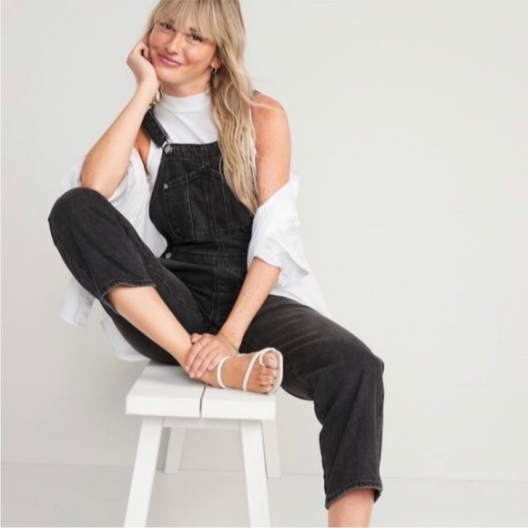 NWOT! Slouchy Straight Black-Wash Workwear Non-Stretch Jean Overalls -Multiple💛💎 - Picture 3 of 8